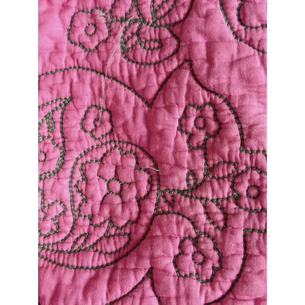 Pottery Barn Kids Pillow Sham Pink Green Paisley Quilted 2 Standard Reversible